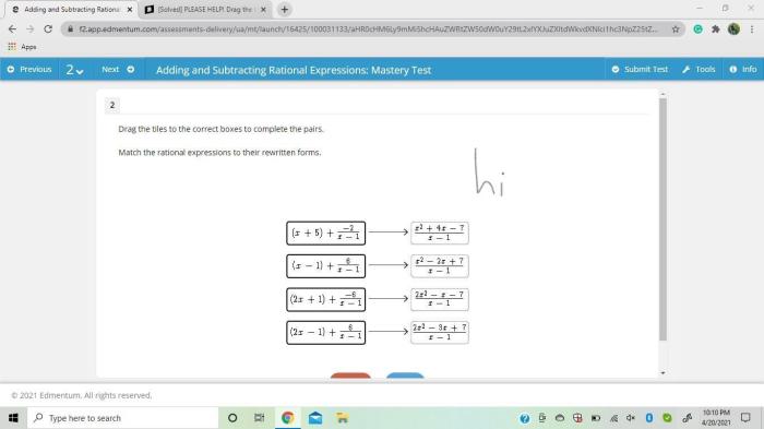 Match the rational expressions to their rewritten forms