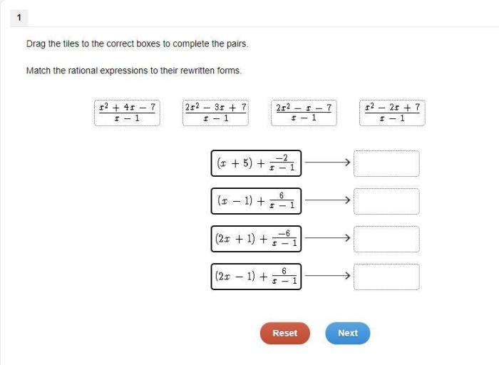 Match the rational expressions to their rewritten forms