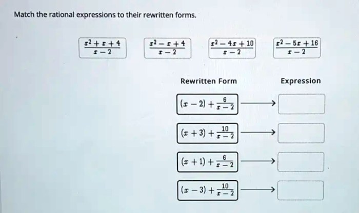 Match the rational expressions to their rewritten forms