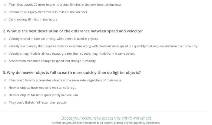 Displacement velocity and acceleration worksheet