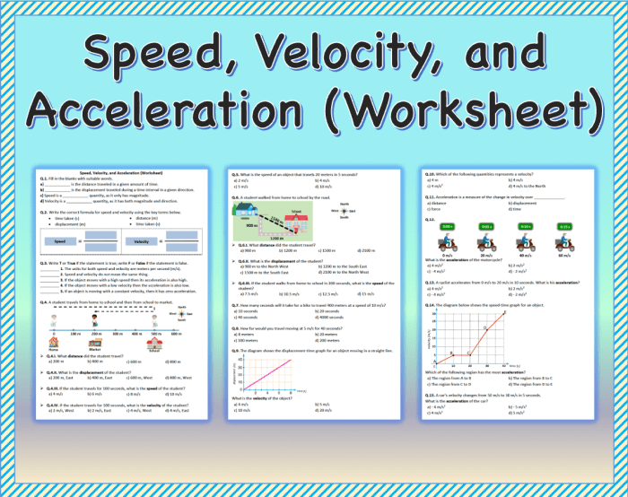 Displacement velocity and acceleration worksheet